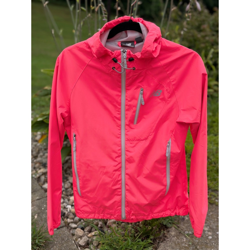 New Balance Womens Hooded Windbreaker Jacket Pink Coral Mesh Lined Small Running